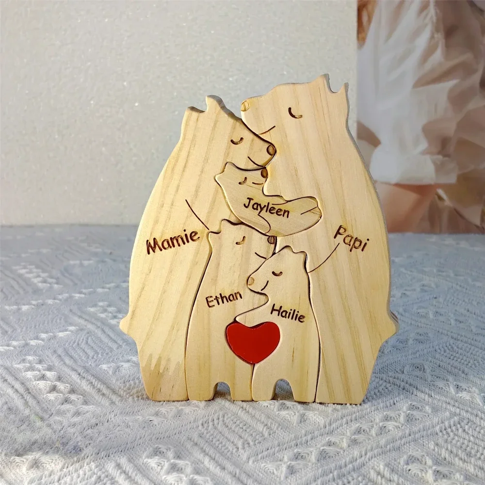 

Free Engraving Personalized Custom Bear Family Wooden Puzzle Christmas Birthday Gift Family Name Sculpture 2-7 Names Desk Decor