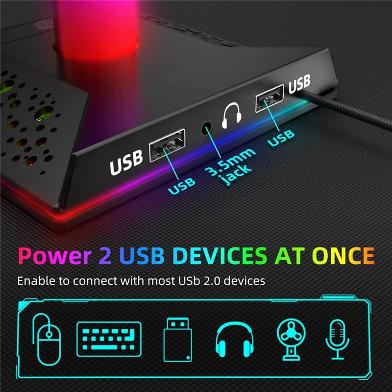 

RGB Gaming Headphone Stand Dual USB Port Touch Control Strip Gaming Headset Holder Hanger Earphone Accessories