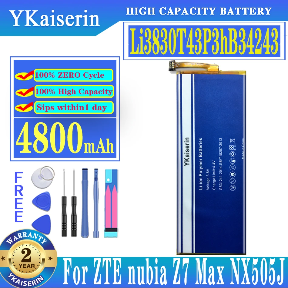 

YKaiserin For ZTE Nubia Z7 Max NX505J Z7max 4800mAh Rechargeable Lithium Polymer Battery Li3830T43P3hB34243 Batteries + Tools