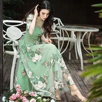 vinatge floral embroidery elegant women long maxi dress 2022 new summer korean fashion o neck evening party dresses vestidos