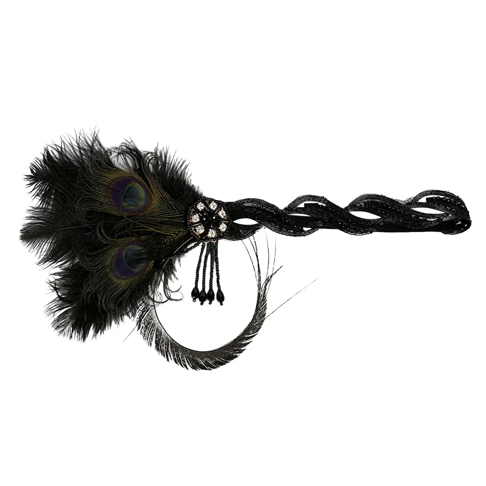 

1920s Headband Roaring Headpiece: 20s Black Headband Tassel Headdress Hair Accessories Black