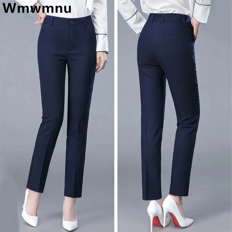 High Waist Formal Ankle Length Pants Women Casual Classic Slim Pantalones Korean Office Pencil Sweatpants Straight Suit Trousers