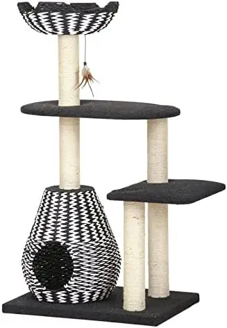 

Tree Royal 3 Level Jet Black and Porcelain White Cat Tree with Toy (Without Cat Self Groomer) Toys for dogs игрушка дл
