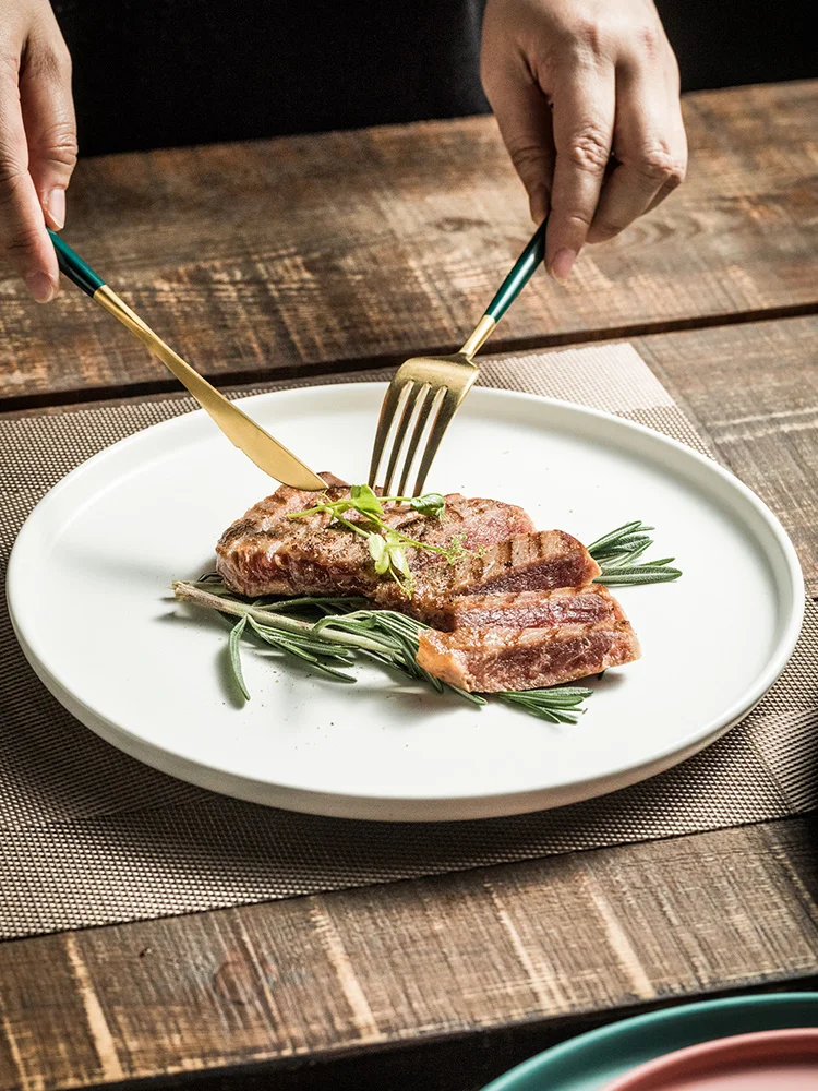 

White Creative Dinner Plates Steak Simply Nordic Design Western Plates Flat Round Talerze Zestaw Household Tableware DI50CJ