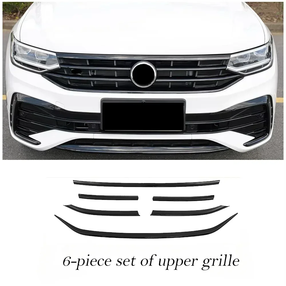 

Для Volkswagen Tiguan MK2 2022 2023, передний бампер автомобиля, черная полоса, хромированная отделка, черный самурайский комплект для украшения кузова