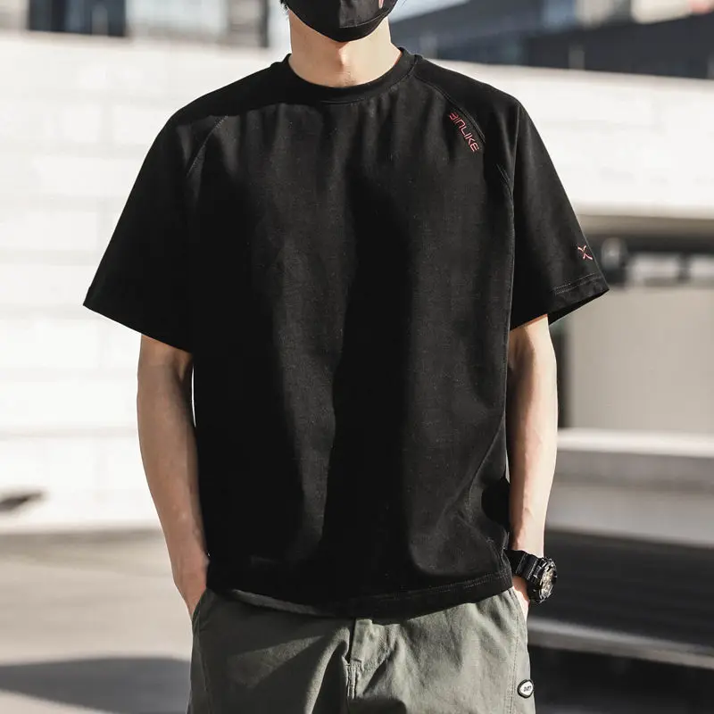 

100%Cotton Summer New Men's Simplicity EmbroideryTT-shirt2021Fashion Brand round Neck All-Matching Loose Solid Color Short Sleev