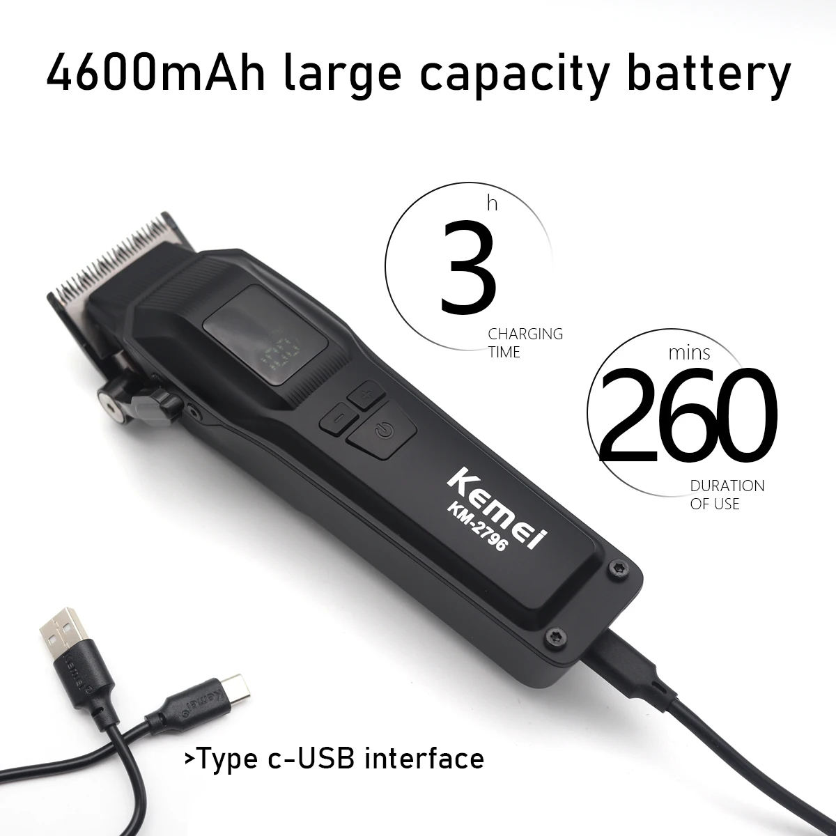 Kemei KM-2796 Бесщеточный двигатель DLC Blade ЖК-дисплей 9000 об/мин Профессиональная