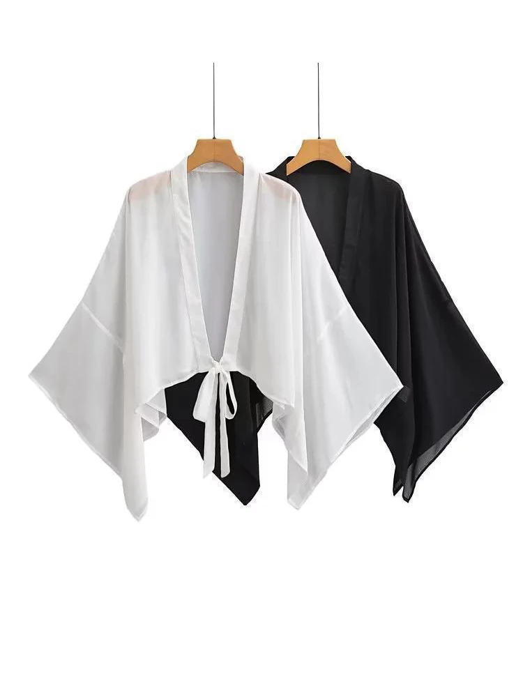 

Loose White Chiffon Blouse for Women Sun-Proof Clothing Soft and Comfortable Top