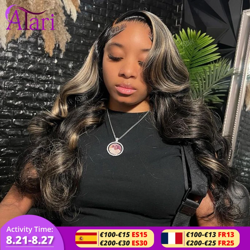 13x6 Lace Frontal Body Wave Human Hair Wigs Blonde 27 with Black Pre Plucked 13x4 Highlight Transaprent Lace Front Wig for Women