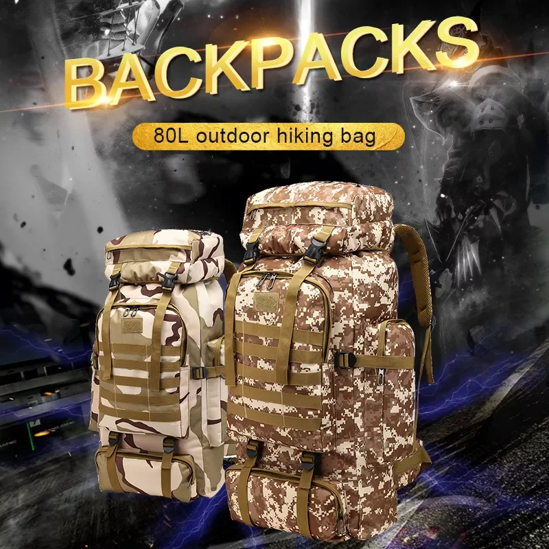 

80L Large Tactical Backpack Outdoor Camping Bag Hiking Bag Waterproof Traveling Backpack Sport Bag Climbing Rucksack Men