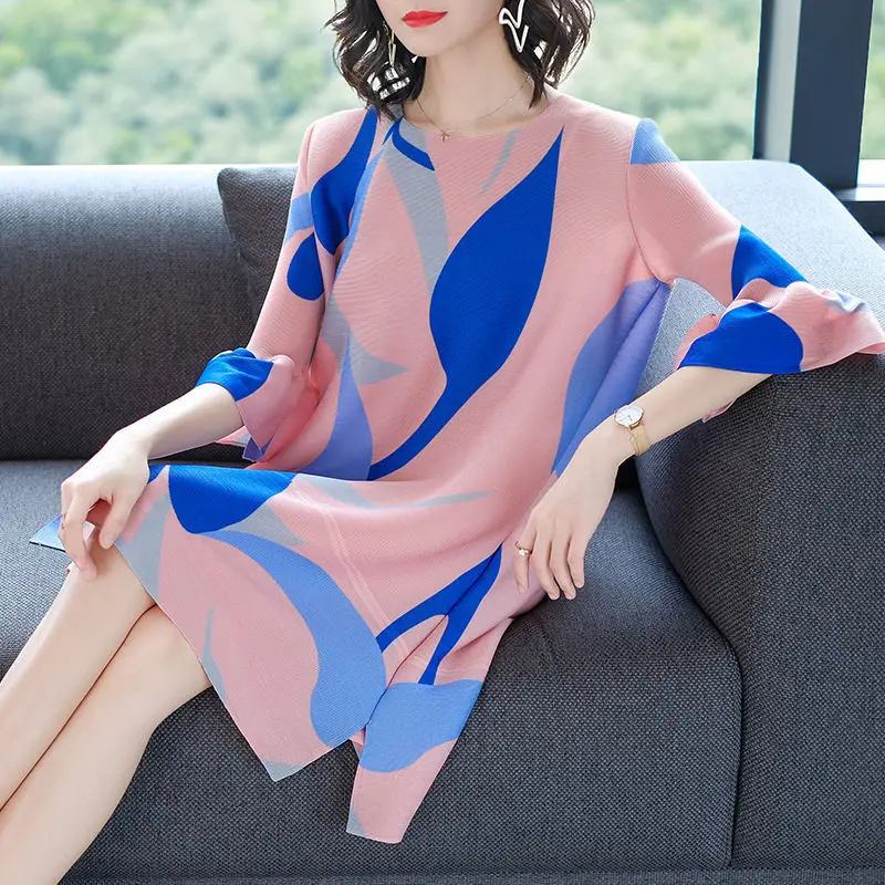 

Женское платье с круглым вырезом, свободное платье большого размера с рукавами-фонариками, в европейском и американском стиле, весна-лето ...