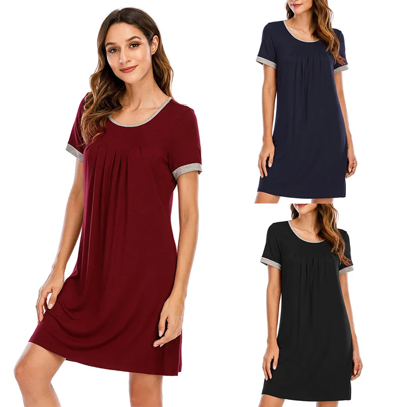 Summer New Women's Nightdress Short Sleeve Round Neck Casual Sexy Homewear Sleep Tops Sleepwear Women Nightwear Night Gown