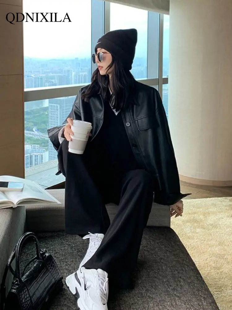 Women's Leather Jacket 2023 Spring Jacket Women New Outerwear Short PU Leather Jacket Korean Fashion Vintage Style Female Jacket