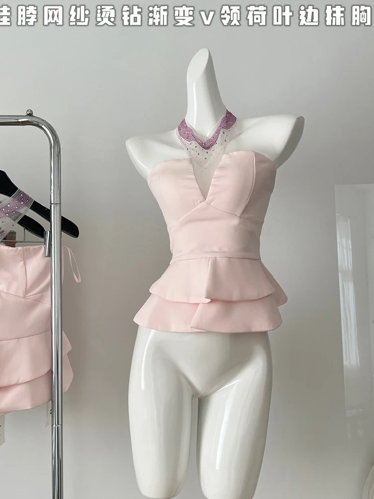 Летняя женская милая роскошная майка со стразами сетчатый марлевый укороченный