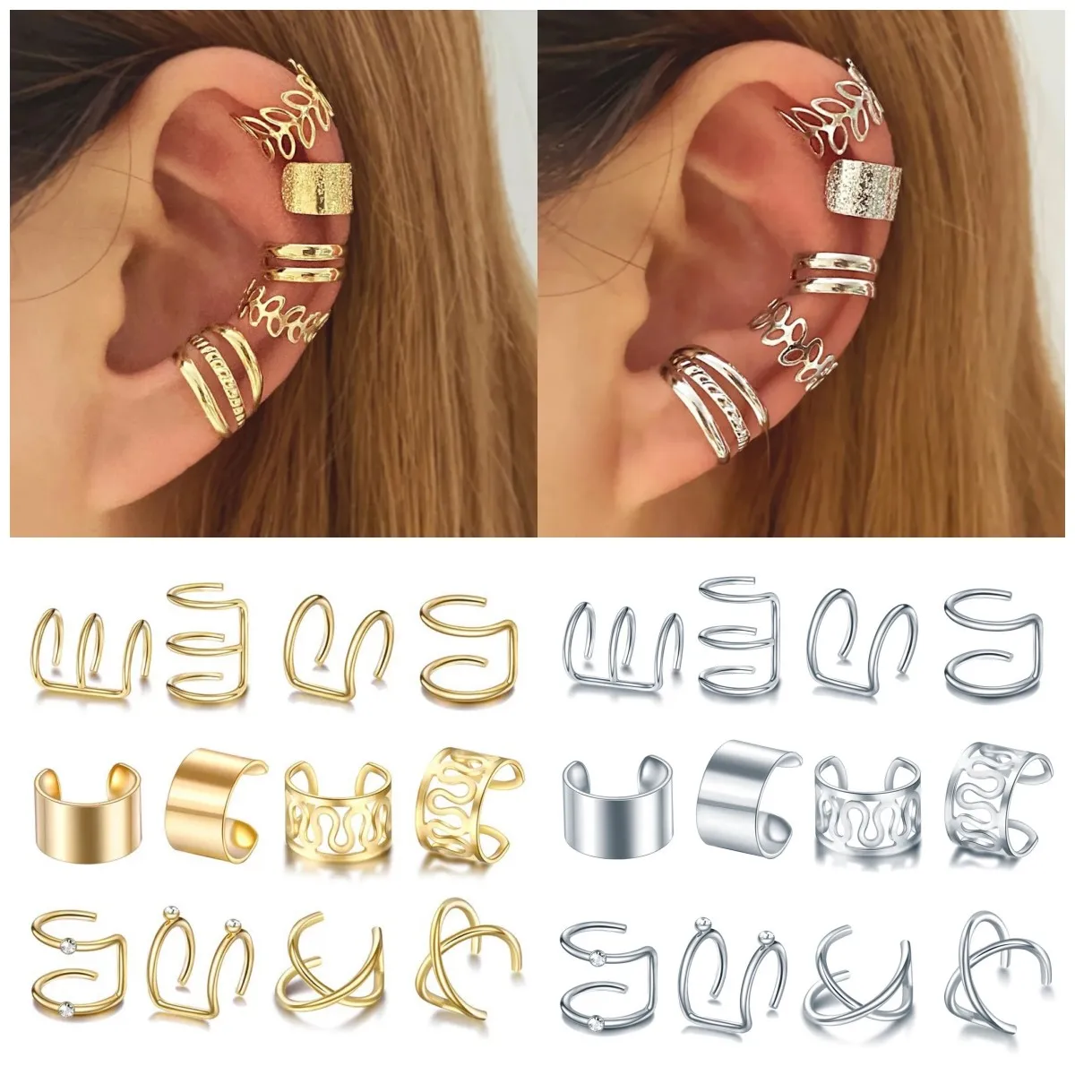 

Simple Hollowed Out 12 Piece Clip Earrings for Women Daily Wear Variety Styles Accessories Choose Gift Party Jewelry Wholesale
