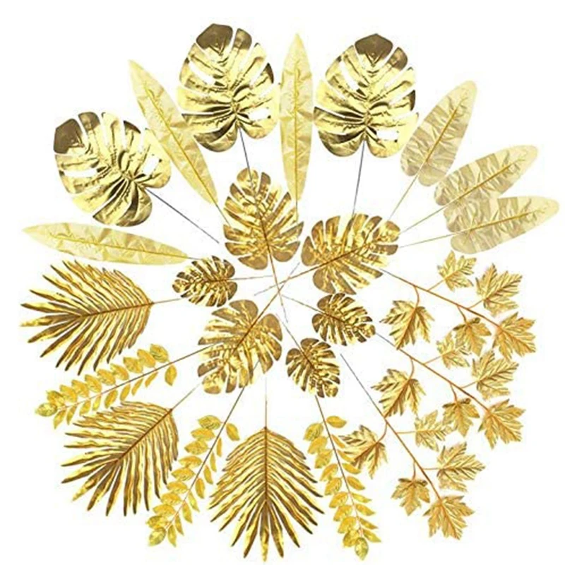 

24 шт. искусственные листья, зернистые листья, золотые тропические растения, Пальмовые Листья для свадьбы, украшения для дома «сделай сам»
