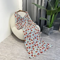 midi summer dresses green red white flowers print special design 2022 new arrival ladies vintage slim high quality one piece