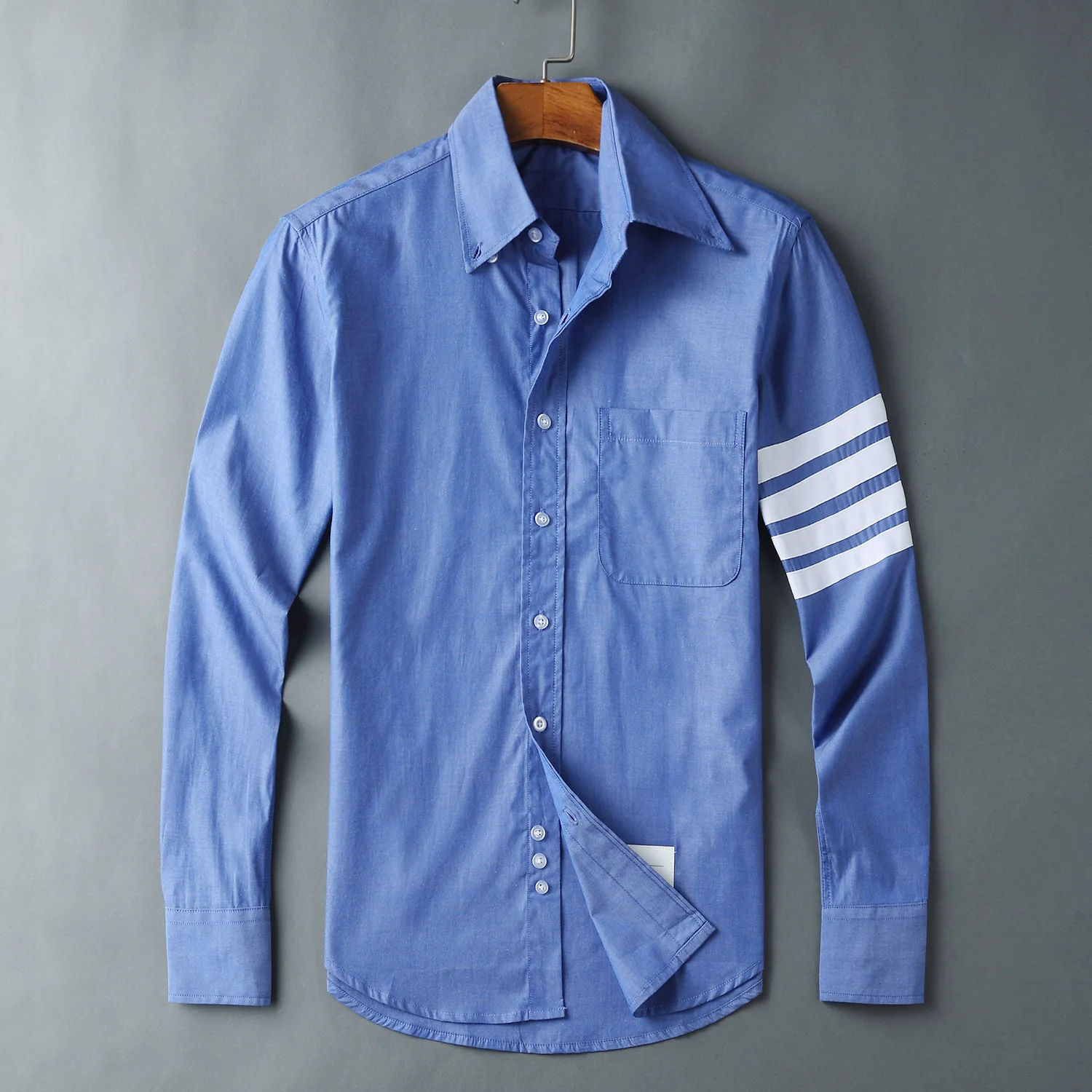 TB Casual Shirt Man New Shirts Men Turn Down Collar Slim Blue Long Sleeve Casual Shirt Thin Spring Summer Men's Clothing