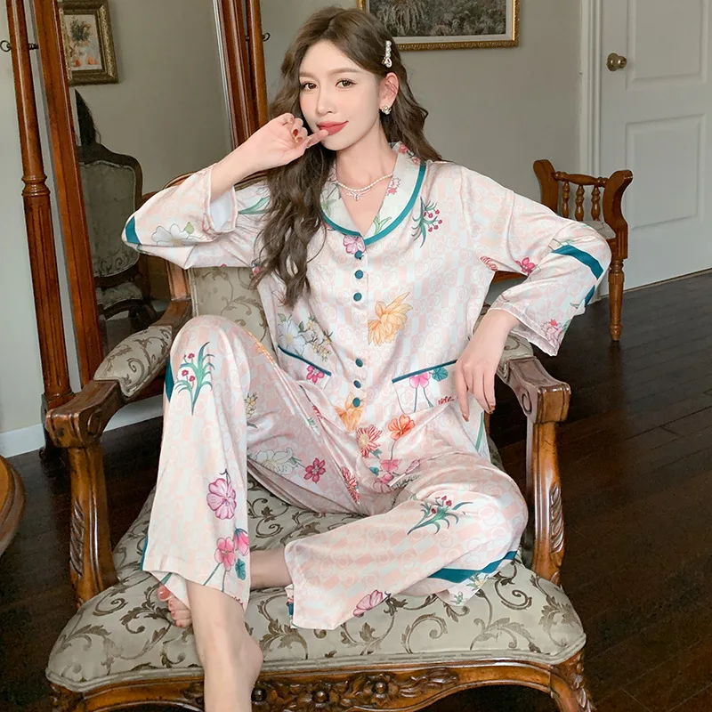 

Пижамный комплект Jxgarb женский атласный, модная Пижама с надписью и крестом, комплект из двух предметов, шелковая одежда для сна с цветочным ...