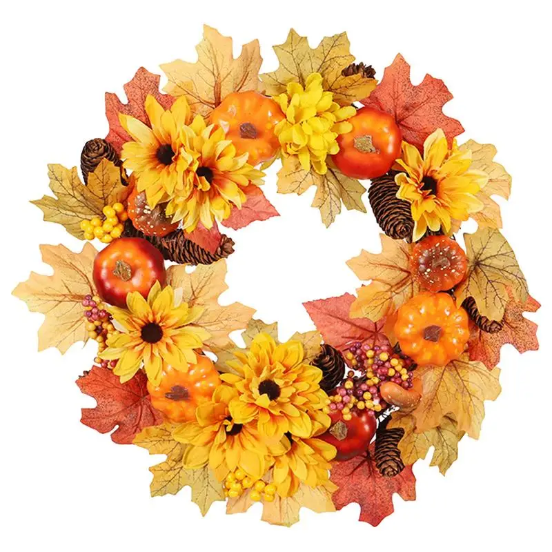 

Autumn Door Wreath Harvest Autumn Outdoor Decorations Rustic Round Wall Hung Outdoor Harvest Wreath With Maple Leaves And
