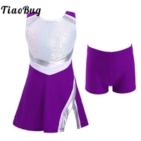 cheerleading dancewear outfits 2pcs kids girls sleeveless sequins sparkly figure skating gymnastics dance costume with shorts