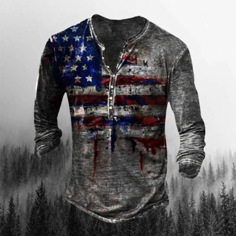 

Oversized T Shirt Mens Spring Autumn 2022 New Print Leisure Button Slim Men's Long Sleeve T-shirt Men Clothing