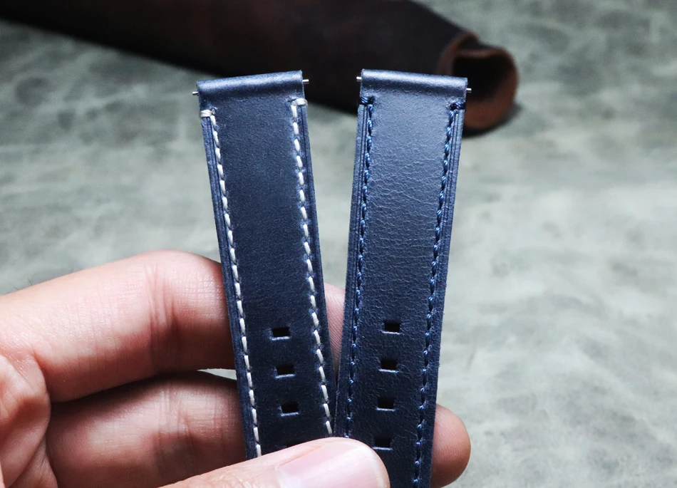 Blue First Layer Cowhide Folding Quick-release Ear Strap 18mm 19mm 20mm 22mm GT2 Real Bracelet Men Watchband