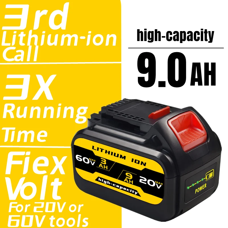 9.0 Ah 20V/60V MAX DCB606 Replacement 20V/60V MAX Flexvolt. FLEXVOLT XR 20V/60V/120V Max Cordless Power Tool Battery