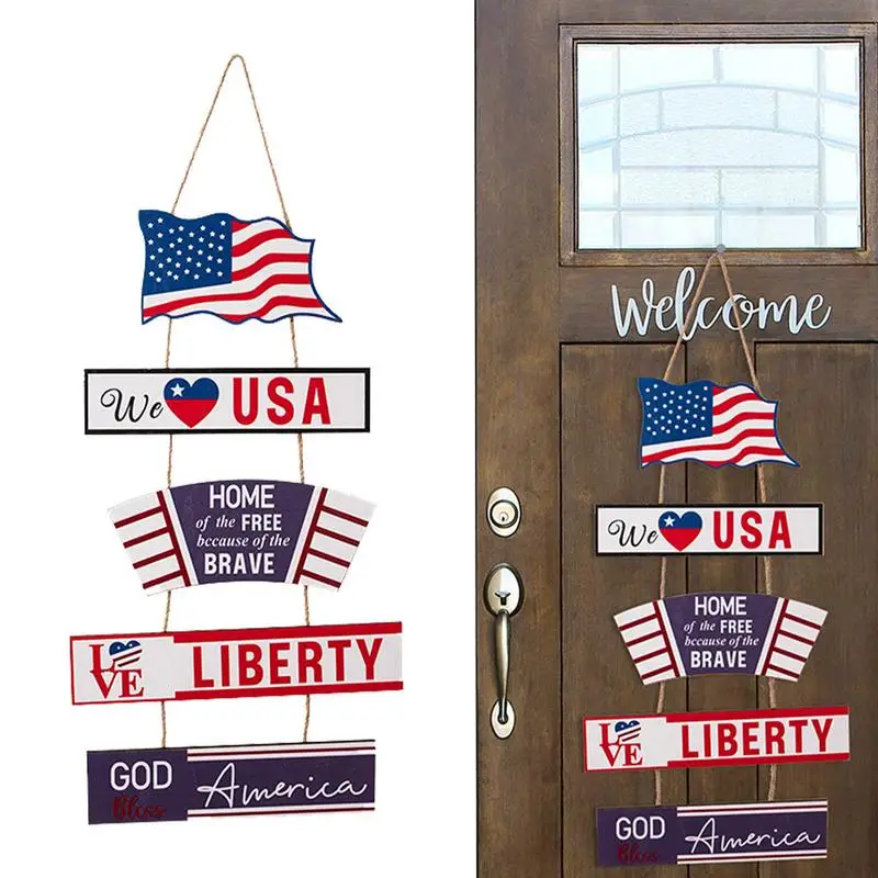 

4th Of July Patriotic Welcome Sign Independence Day Decorations Wooden Hangings Sign For Front Door Independence Day Welcome