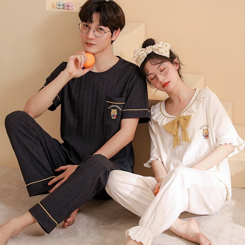 

Пижамный комплект Женский хлопковый с коротким рукавом и длинными штанами