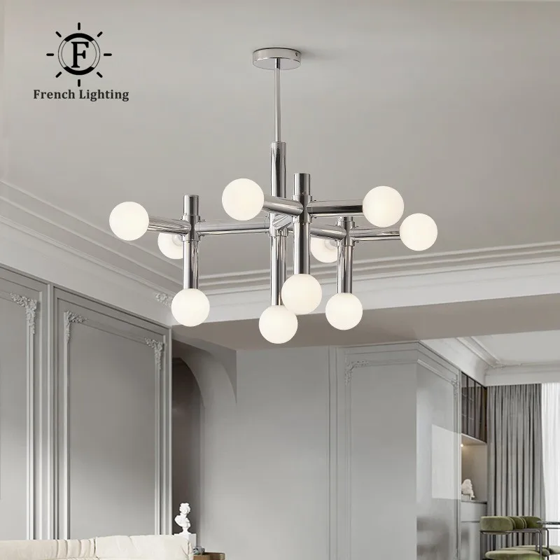 

Modern Glass Ball Chandelier Lighting For Dinning Room/Bedroom Silver Pendant Lamps Decorate Magic Bean Home Indoor Hanging Lamp