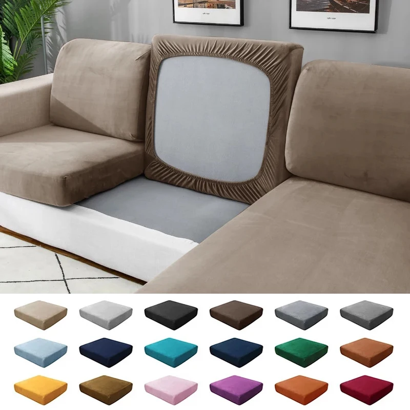 

20 Solid Colors Thick Velvet Sofa Seat Covers Plush Sofa Cushion Covers Elastic Slipcover All-inclusive Couch Cover Dining Room