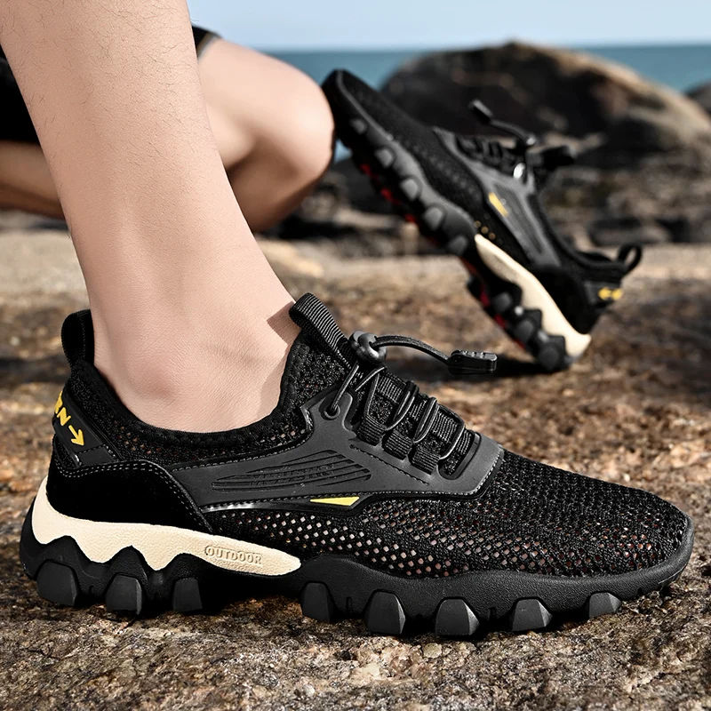 JIEMIAO New Breathable Mesh Men Hiking Shoes Summer  Comfortable Trekking Shoes Outdoor Casual Sneakers Climbing Sport Shoes