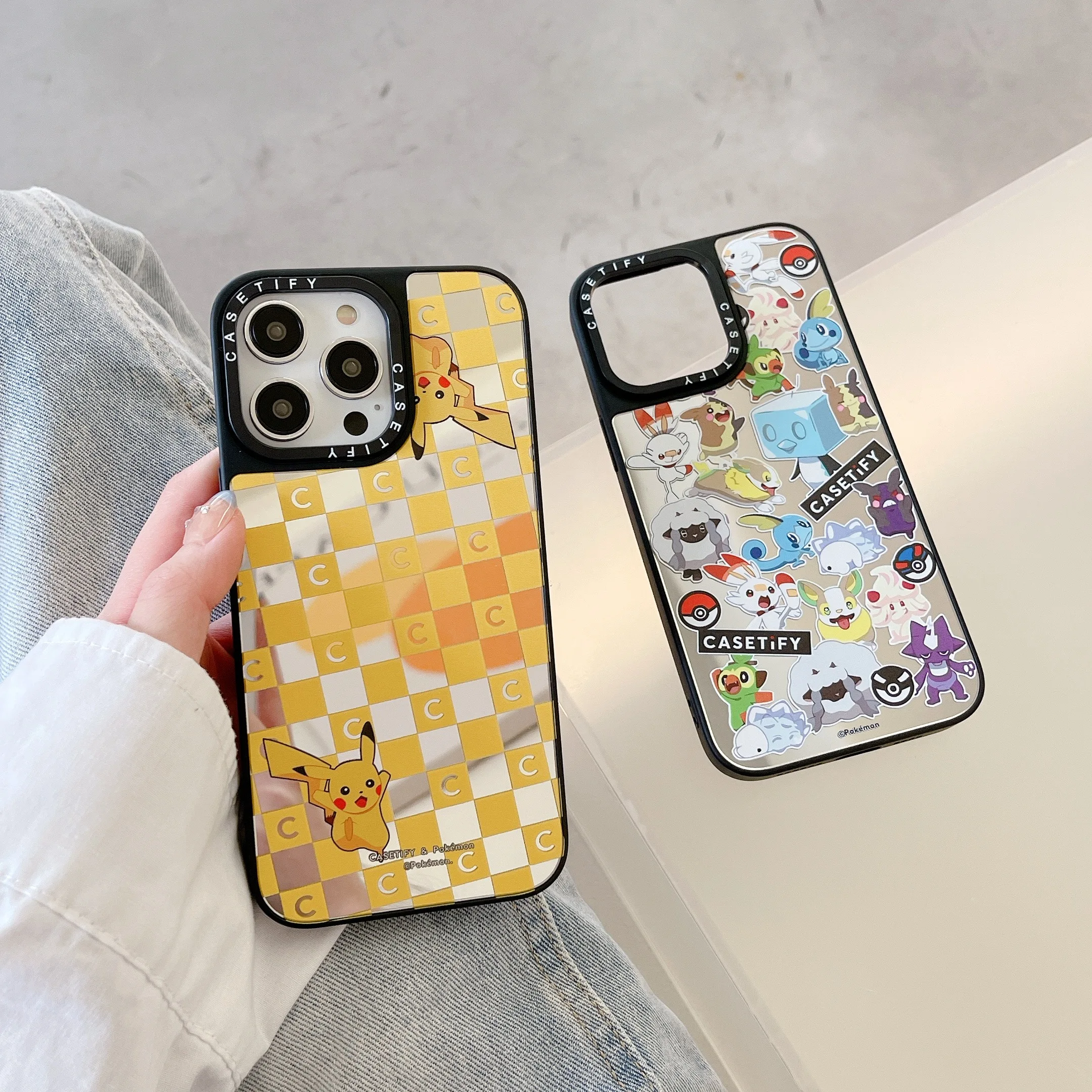 

Trendy Anime Pikachus Mirror Phone Case for Iphone 11 12 13 14 Pro Max Plus SE 2020 Y2k Girl Cartoon Hard Shell Anti-fall