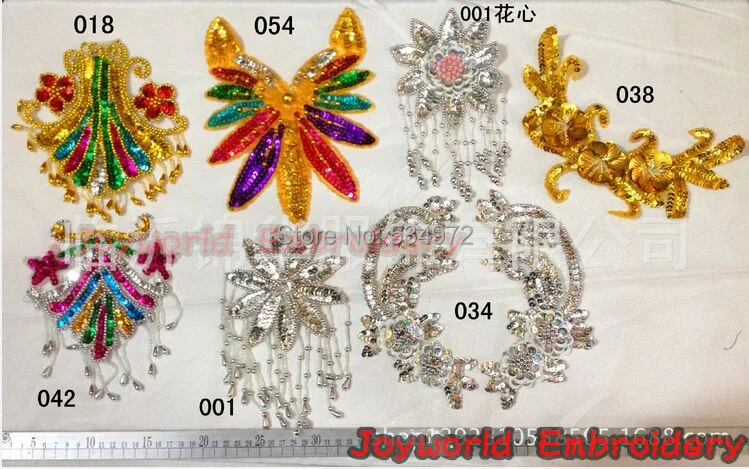 

2015 Sequin applique trims embroidery paillette patches flower beaded V-neck 3