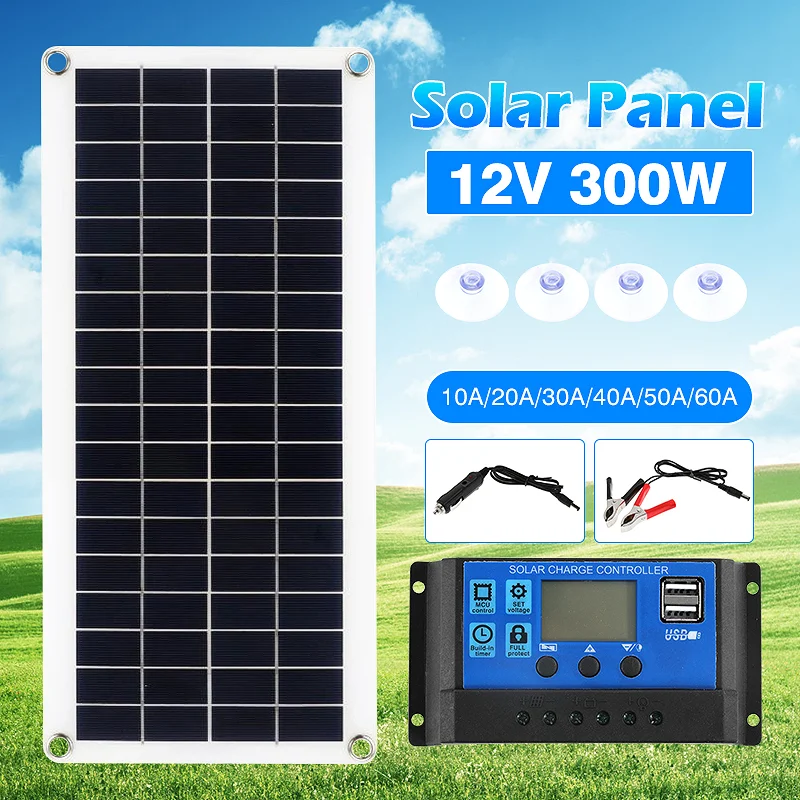 300W Flexible Solar Panel 12V Battery Charger Dual USB With 
