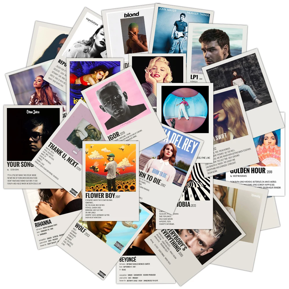 25Pcs Print Music Album Covers Stickers Aesthetic Singer Poster Sticker for Laptop Luggage Guitar Skateboard Helmet Art Decals