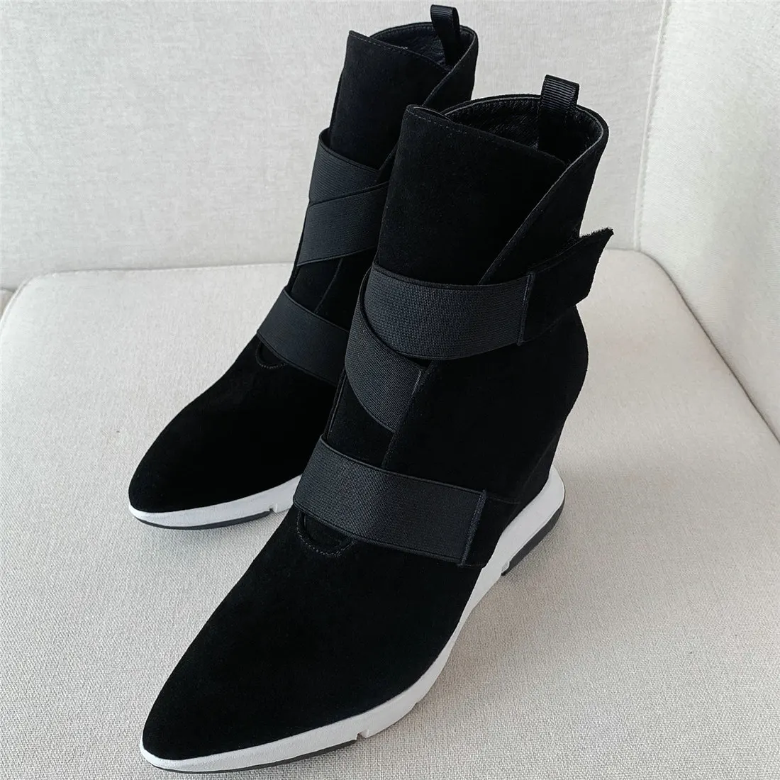 High Top Fashion Sneakers Women Genuine Leather Wedges High Heel Ankle Boots Female Pointed Toe Platform Pumps Shoe Casual Shoes