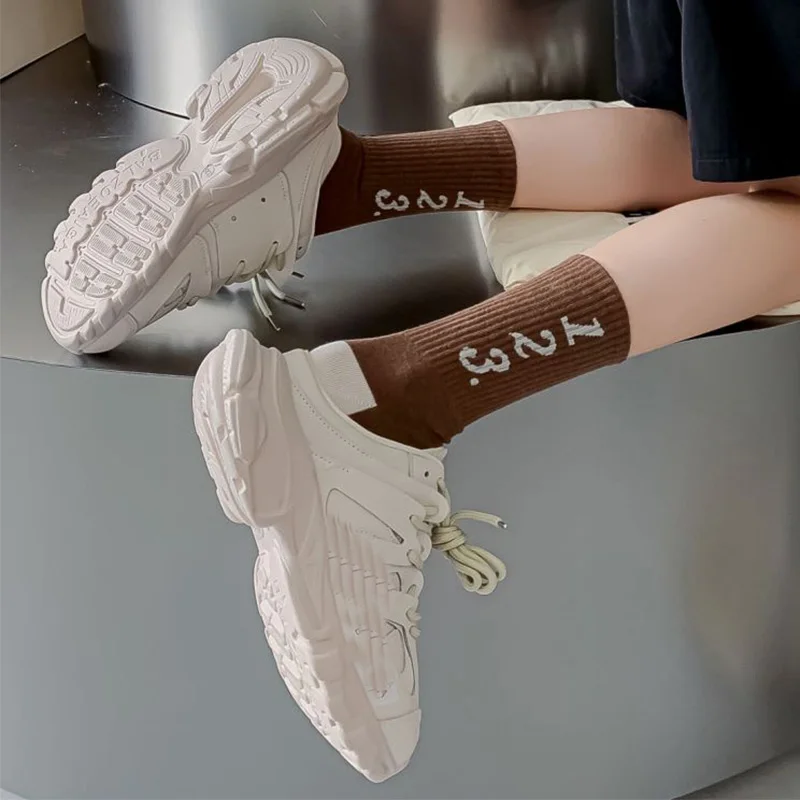 5 Pairs Comfortable Soft Pure Cotton Socks Women Letter Print Long Winter Socks Cute Streetwear Korean Style Fashion New Socken