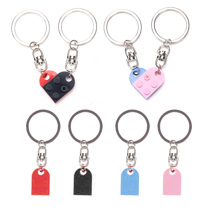 

2Pcs Cute Love Heart Brick Keychain for Couples Friendship Women Men Girl Boy Key Ring Birthday Jewelry Gift Trinket