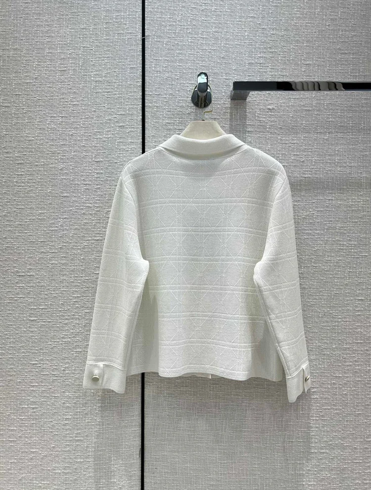 

Rhombic Plaid Knitted Cardigan Turn Down Collar Women Jacket Button and Pocket Simple Basic Plain Elegant Short Coat High End