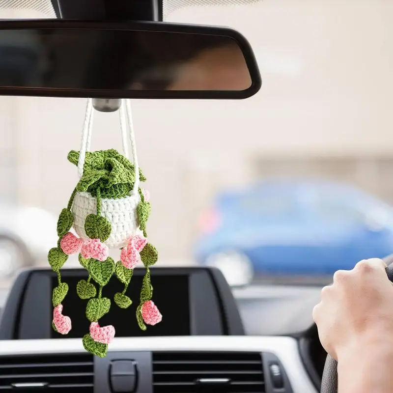 

Handmade Crochet Car Styling Plants Succulent Car Plant Ornamentos Decoration Interior Accersories Cute Gift For Women