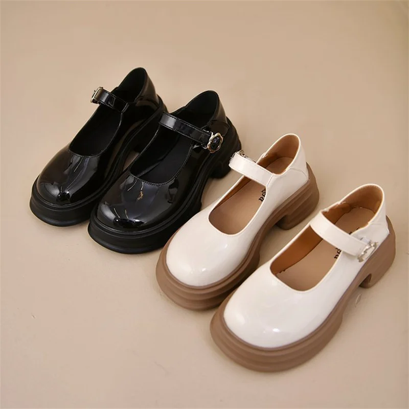 2023 Spring New Women'S Leather Shoes Black Loafers Korean Style Middle Heel Fashion Design Casual Shoes Party And Office Wear