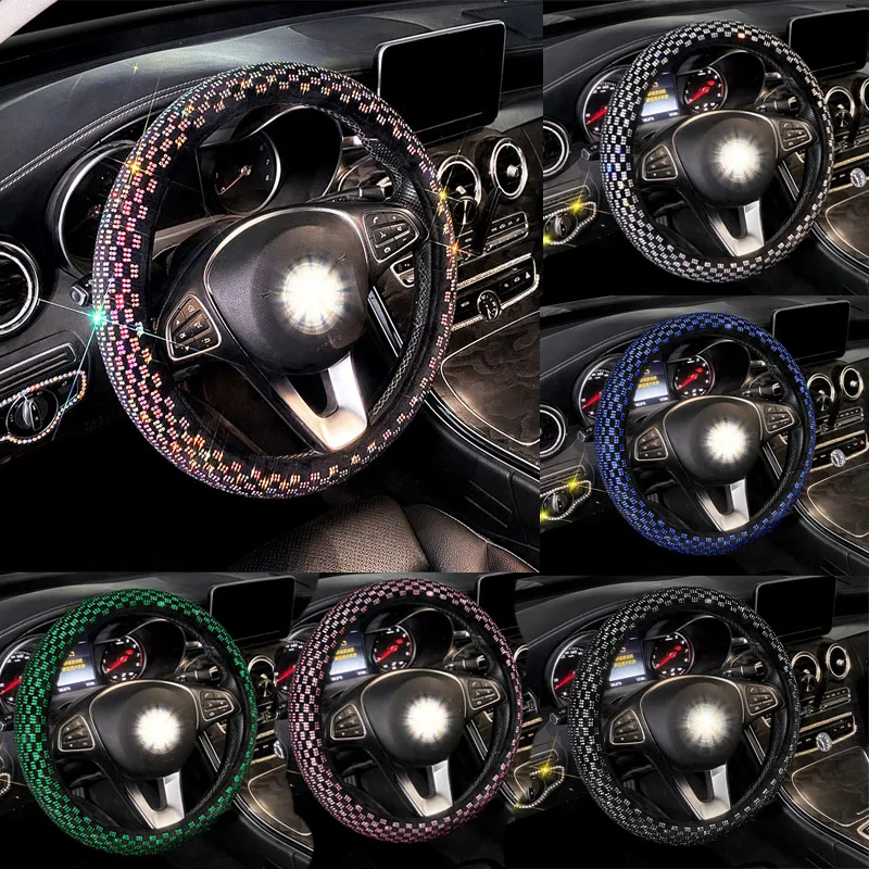

Fashion Luxury Crystal Car Steering Wheel Covers Case Diamond Handlebar Cover Unisex Car Interior Deco Accessories Auto Styling