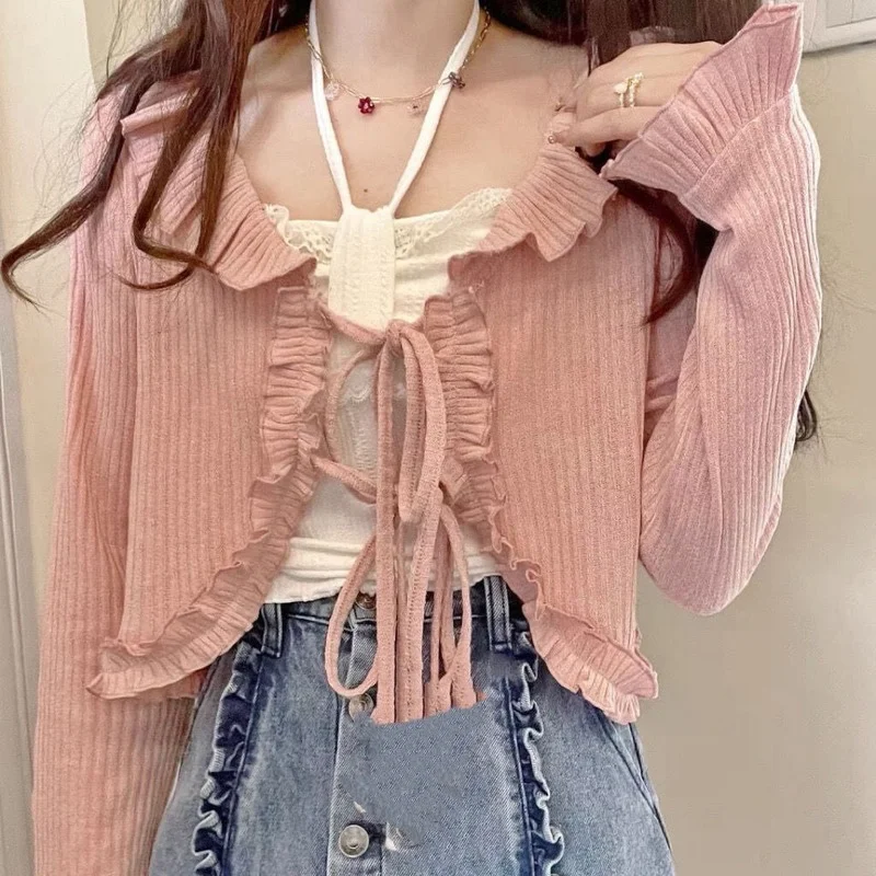 

Japanese Preppy Soft Girl Cute Fungus Bandage Sunscreen Shirt Pink Jacket Student Short Top White Sweatshirt
