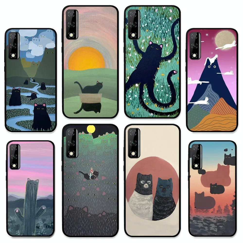 

Abstract cat funny Phone Case For Huawei Y9 6 7 5 Prime Enjoy 7s 7 8 plus 7a 9e 9plus 8E Lite Psmart Shell