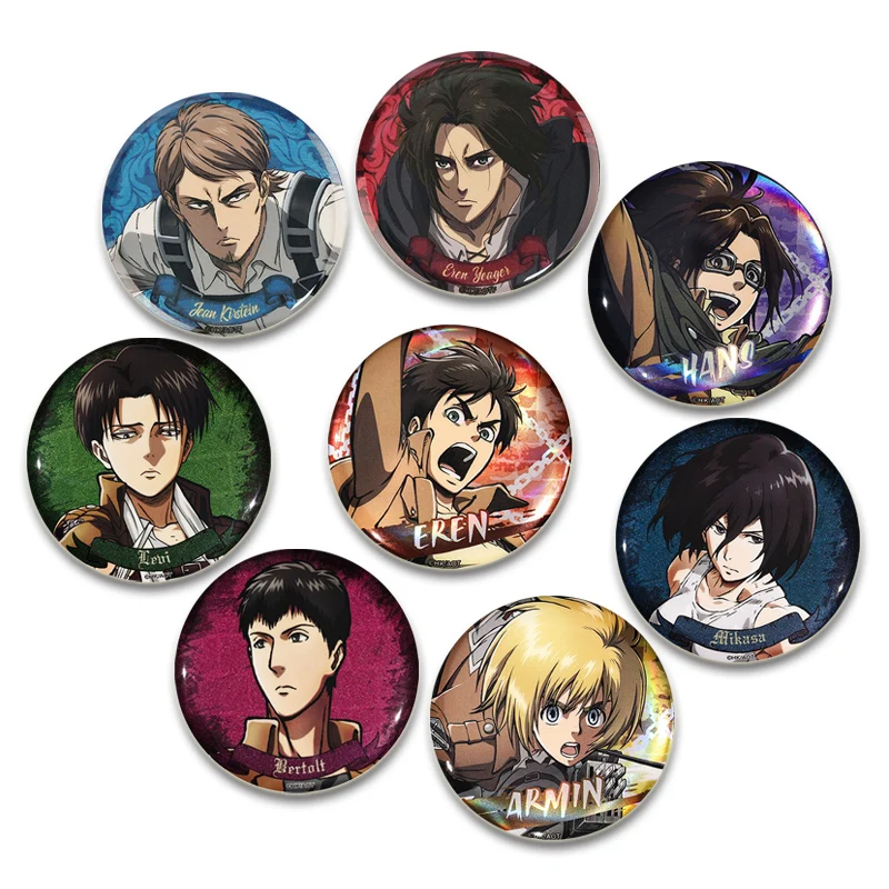 Фото Eren Jaeger Reiner Braun Mikasa·Ackerman Armin Arlert Anime Badge Cartoon Figure Round Display Brooches Bag Accessorie Lapel Pin №1