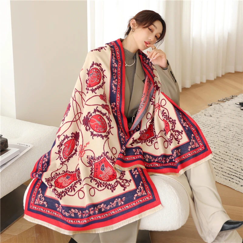 

Элегантный толстый зимний теплый шарф, шаль, женское одеяло из кашемира и пашмины с цветочным принтом пейсли, шейный платок, новинка 2022