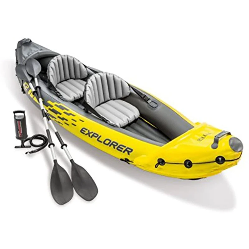 

Explorer K2 Kayak, 2-Person Inflatable Kayak Set with Aluminum Oars, Manual and Electric Pumps…