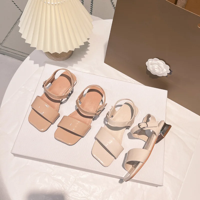 

Children Summer Korean Style Sandals Little Girl Princess Performance Low-heeled Sandals Non-slip Square Toe Kids Open-toe Shoes